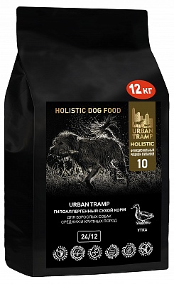 URBAN TRAMP - Полнорационный гипоаллергенный сухой корм «HOLISTIC» класса для взрослых собак средних и крупных пород с уткой, 24/12