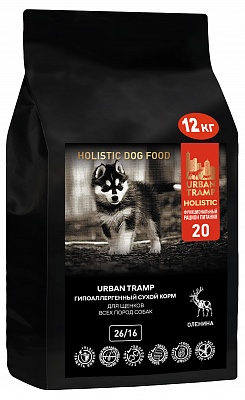 URBAN TRAMP – Полнорационный гипоаллергенный сухой корм «HOLISTIC» класса с олениной для щенков всех пород собак, 26/16