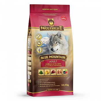 Wolfsblut Blue Mountain Adult (Голубая гора) - Сухой корм для взрослых собак с олениной и кроликом. Белок: 30%, Жир: 16%.