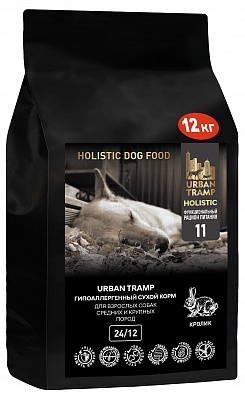 URBAN TRAMP – Полнорационный гипоаллергенный сухой корм «HOLISTIC» класса с кроликом для взрослых собак средних и крупных пород, 24/12