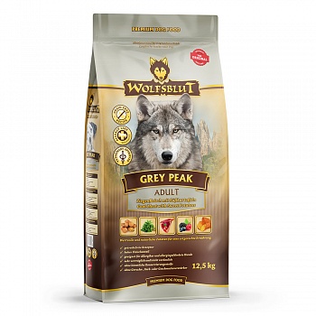 Wolfsblut Grey Peak Adult (Седая вершина) - Сухой корм для собак с мясом бурской козы и бататом. Белок: 26%, Жир: 16%.
