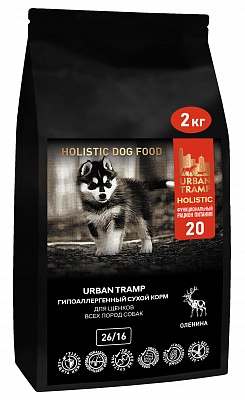 URBAN TRAMP – Полнорационный гипоаллергенный сухой корм «HOLISTIC» класса с олениной для щенков всех пород собак, 26/16