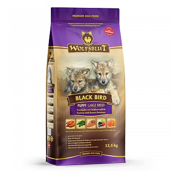 Wolfsblut Black Bird Large Breed Puppy (Черная птица) - Сухой корм для щенков крупных пород с мясом индейки, батататом и тыквой. Белок: 34%, Жир: 14%