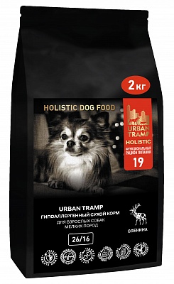 URBAN TRAMP – Полнорационный гипоаллергенный сухой корм «HOLISTIC» класса с олениной для взрослых собак мелких пород, 26/16