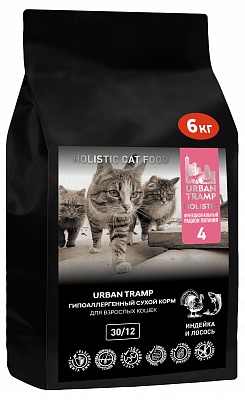 URBAN TRAMP-Полнорационный гипоаллергенный легкоусвояемый сухой корм HOLISTIC класса с индейкой и лососем для взрослых кошек