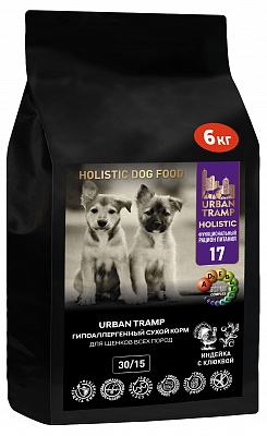 URBAN TRAMP (BIOXYMIN) – Полнорационный гипоаллергенный сухой корм «HOLISTIC» класса для щенков всех пород с индейкой и клюквой, 30/15