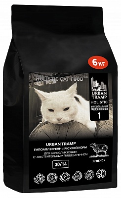 URBAN TRAMP-Полнорационный гипоаллергенный легкоусвояемый сухой корм HOLISTIC класса с ягненком для взрослых кошек с чувствительным пищеварением