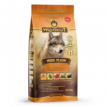 Wolfsblut Wide Plain Adult - (Широкая равнина средний протеин) - Сухой корм для взрослых собак с мясом конины и бататом.  Белок: 26%, Жир: 16%.