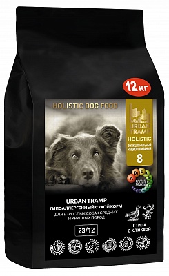URBAN TRAMP (BIOXYMIN) – Полнорационный гипоаллергенный сухой корм «HOLISTIC» класса для взрослых собак средних и крупных пород с мясом птицы и клюквой, 23/12