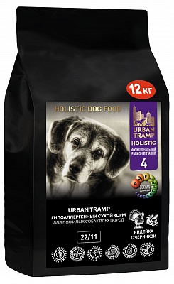 URBAN TRAMP (BIOXYMIN) – Полнорационный гипоаллергенный сухой корм «HOLISTIC» класса для пожилых собак средних и крупных пород с индейкой и черникой, 22/11.