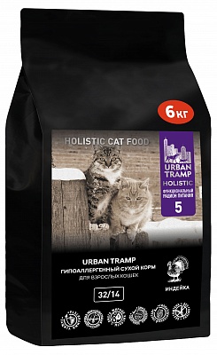 URBAN TRAMP-Полнорационный гипоаллергенный сухой корм HOLISTIC класса с индейкой для взрослых кошек