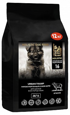 URBAN TRAMP – Полнорационный гипоаллергенный сухой корм «HOLISTIC» класса с ягненком для щенков всех пород собак, 28/16
