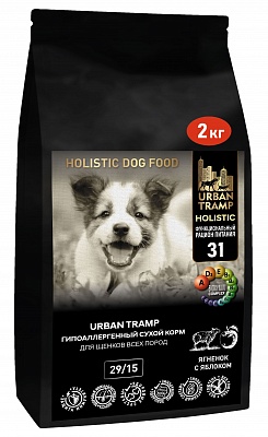 URBAN TRAMP (BIOXYMIN) – Полнорационный гипоаллергенный сухой корм «HOLISTIC» класса для щенков всех пород с ягненком и яблоком, 29/15