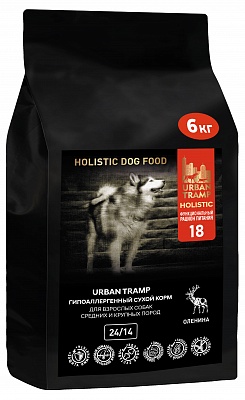 URBAN TRAMP – Полнорационный гипоаллергенный сухой корм «HOLISTIC» класса с олениной для взрослых собак средних и крупных пород, 24/14