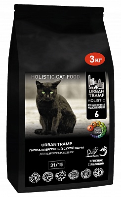URBAN TRAMP (BIOXYMIN) — Полнорационный гипоаллергенный сухой корм «HOLISTIC» класса для взрослых кошек с ягненком и яблоком, 31/15
