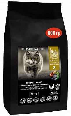 URBAN TRAMP (BIOXYMIN) — Полнорационный гипоаллергенный сухой корм «HOLISTIC» класса для стерилизованных кошек и кастрированных котов с курицей и клюквой, 30/14