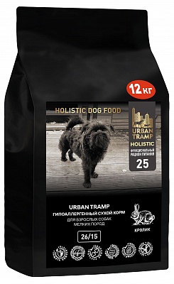 URBAN TRAMP – Полнорационный гипоаллергенный сухой корм «HOLISTIC» класса с кроликом для взрослых собак мелких пород, 26/15